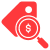 Red price tag with magnifying glass icon.