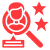 Red icon with person, stars, magnifying glass.